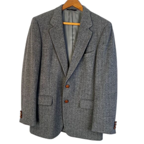 Aldo Rossini Camel Hair & Wool Career Blazer Sport Coat Gray Pin Striped Sz 38R - Picture 1 of 14
